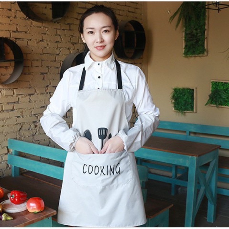 Tạp dề Cooking, có túi đựng và lau tay, làm bếp, pha chế, phục vụ, bán cafe dễ thương, chống thấm nước