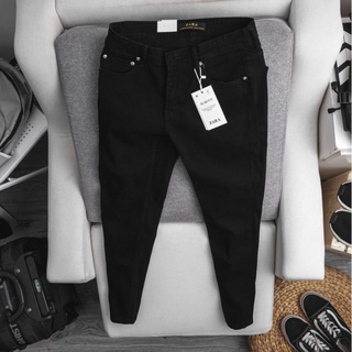 Quần jean nam vnxk màu đen tuyền co giãn Zr ống côn