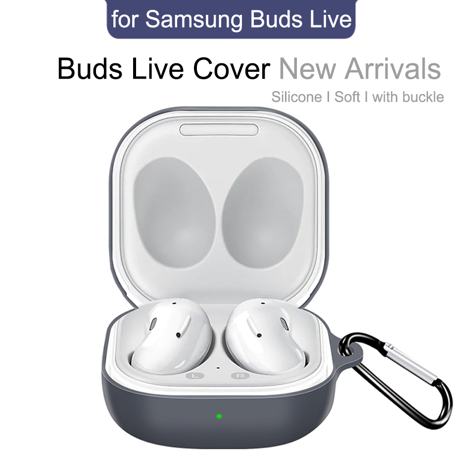 Vỏ Bảo Vệ Hộp Sạc Tai Nghe Bluetooth Samsung Galaxy Buds Live Bằng Silicon Chống Sốc Có Móc Treo Ốp