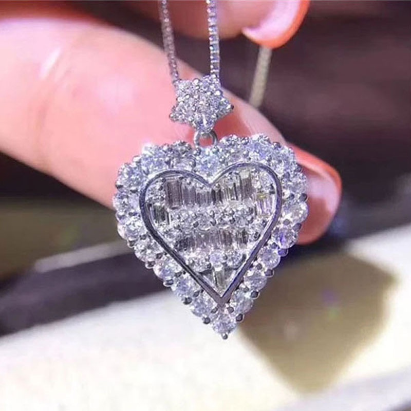 Bộ Vòng cổ + bông tai + nhẫn hình trái tim đính đá toàn diện