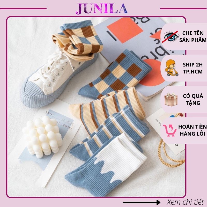 Tất vớ nữ cổ cao caro cotton phong cách hàn quốc dày dặn cute TN10