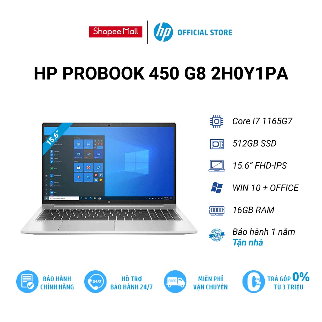 [ELHP15 giảm 10%] Laptop HP ProBook 450 G8 (2H0Y1PA) i7-1165G7 16GB RAM 512GB SSD 15.6&quot; FHD MX4