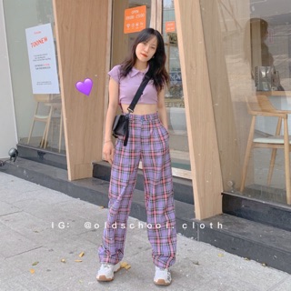QUẦN CARO TÍM NHẠT DÀI 100CM (ảnh thật/sẵn).