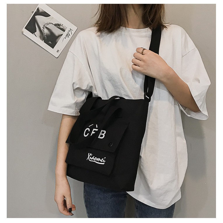 FREESHIP 50K_[HCM] Túi tote vải mềm Canvas form 32cm vừa laptop, tập tài liệu A4, dễ giặt ủi, có khóa kéo D25