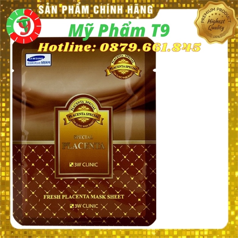 20 Mặt nạ giấy dưỡng da làm trắng và cấp ẩm chăm sóc da thiên nhiên nhau thai cừu 3W Clinic Placenta Mask Sheet