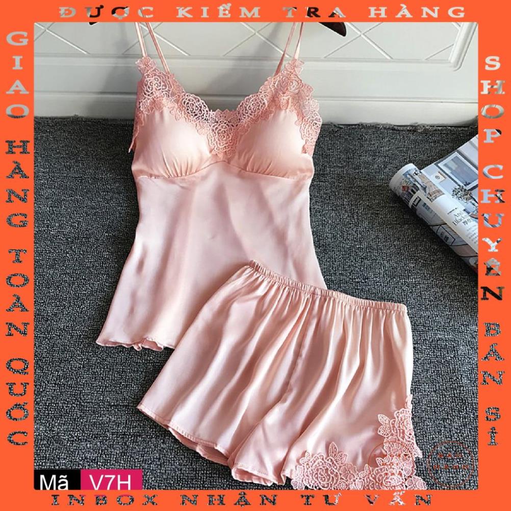 Bộ Mặc Nhà Phối Viền Ren Chất Lụa Satin Cao Cấp Thương Hiệu XAVIA V7 tranvuong