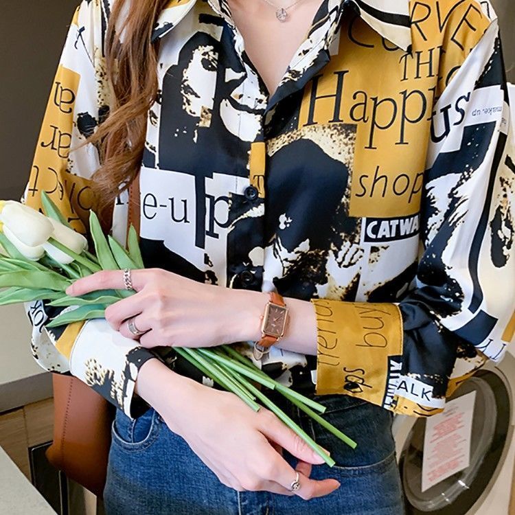 Áo Sơ Mi chiffon Tay Dài Màu Tương Phản Phong Cách retro Hồng Kông Mẫu Mới Thời Trang Xuân Thu Năm 2021 Cho Nữ