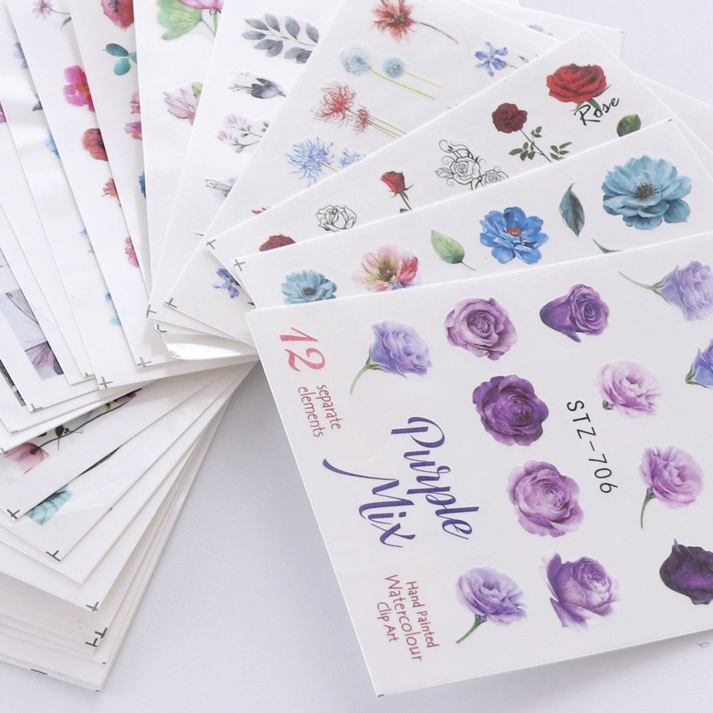 24 Nhãn dán decal chuyển nước họa tiết lá dán móng nghệ thuật dễ thương