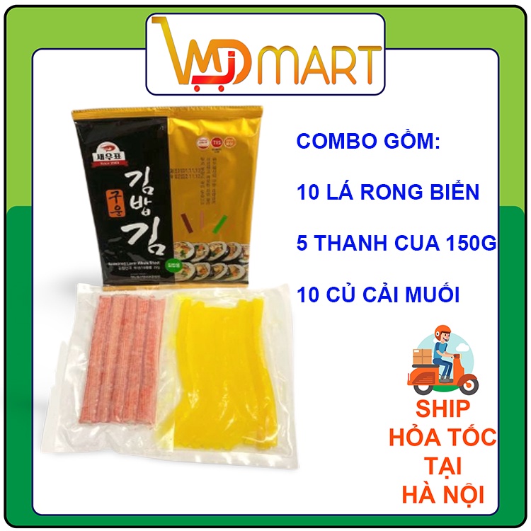 Combo làm 10 kimbap chuẩn Hàn Quốc 10 lá rong biển cuộn, 5 thanh cua, 10 thanh củ cải