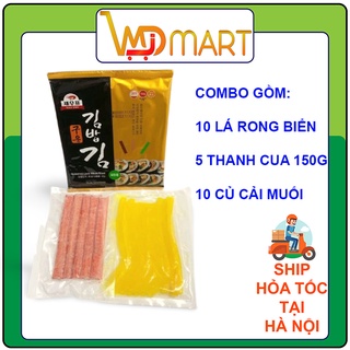 Combo làm 10 kimbap chuẩn Hàn Quốc 10 lá rong biển cuộn, 5 thanh cua, 10 thanh củ cải