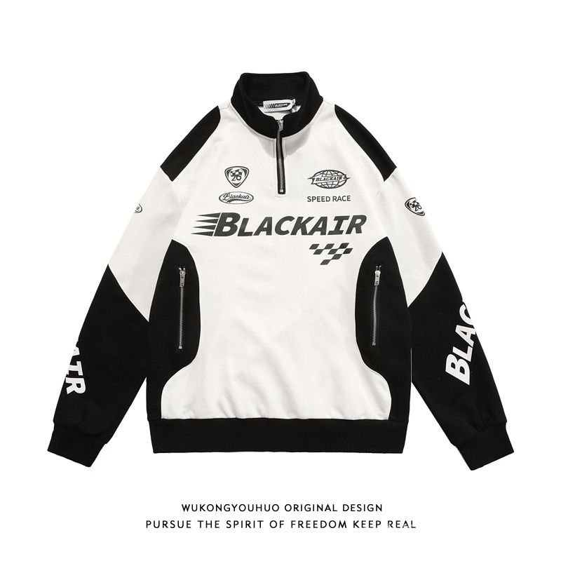 Áo Thun POLO Tay Dài Cổ Bẻ Phối Khóa Kéo Nửa Phong Cách Retro Đường Phố Mỹ Mùa Xuân Thu Dành Cho Nam ooohmygo