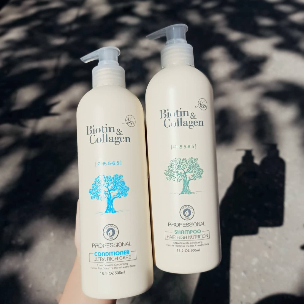 Bộ Dầu Gội + Dầu Xả Phục Hồi Hư Tổn, Kích Thích Mọc Tóc Biotin&amp;Collagen Ý (500ml + 500ml)