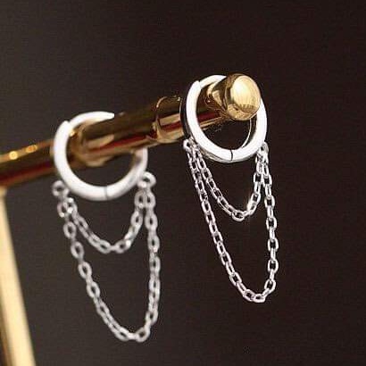 Khuyên tai móc xích bạc 925 xi vàng phong cách