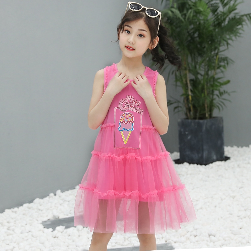 Đầm bé gái 2 dây phối lưới