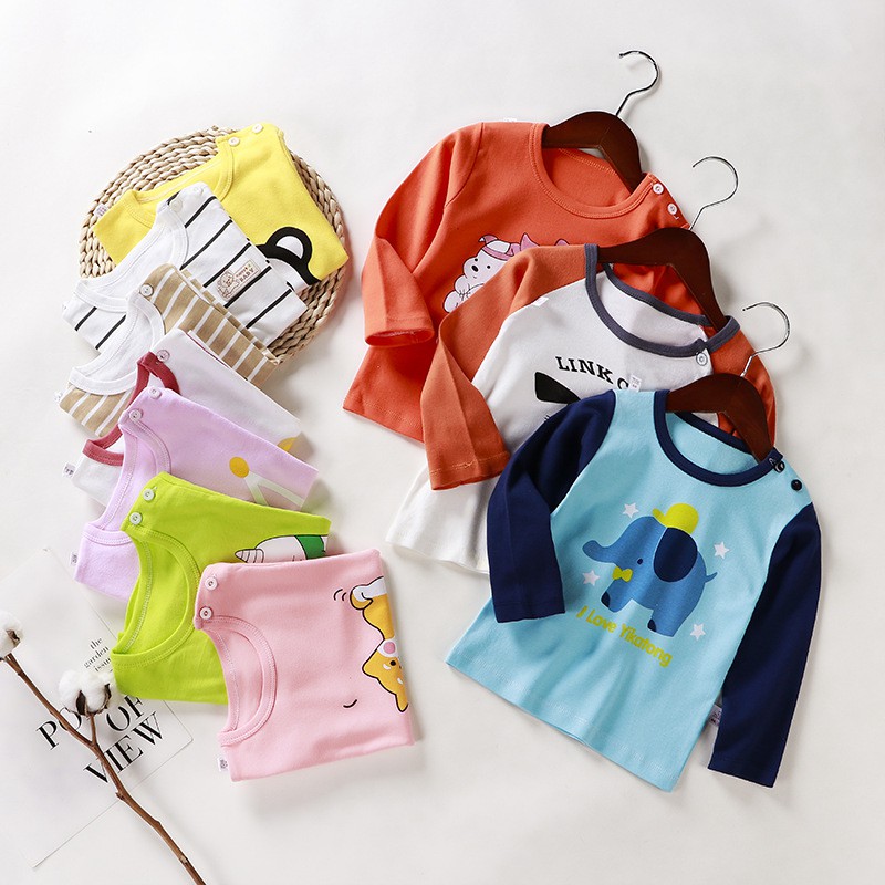Cotton Cartoon Girl Boy Clothing Underwear Pyjamas Áo Thun Tay Dài Thời Trang Hàn Quốc 2020 Cho Bé Trai 1-7 Tuổi