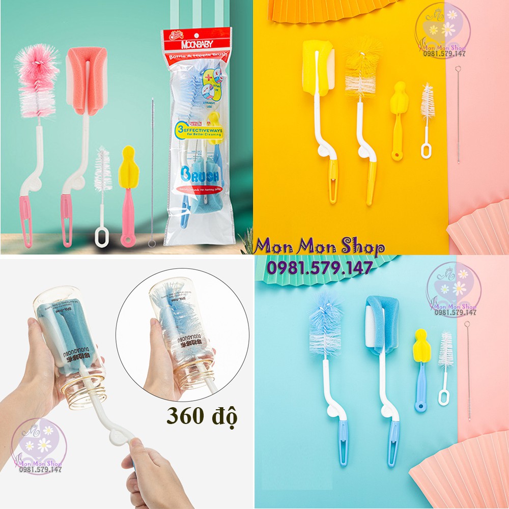 Cọ rửa bình sữa 360 độ vệ sinh phụ kiện và núm ty 5 chi tiết và 2 chi tiết nhiều màu cho bé