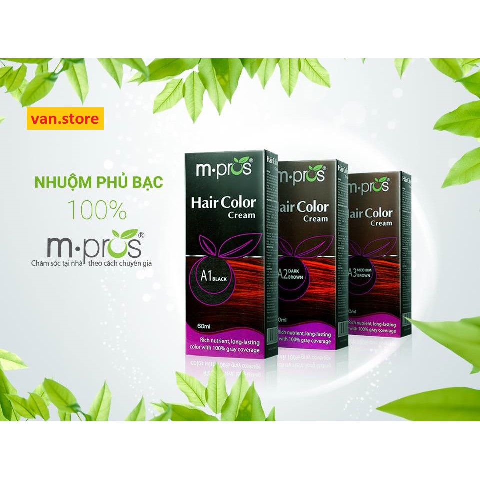 KEM NHUỘM TÓC NÂU PHỦ BẠC 100% M.PROS 60mlx2 - A3