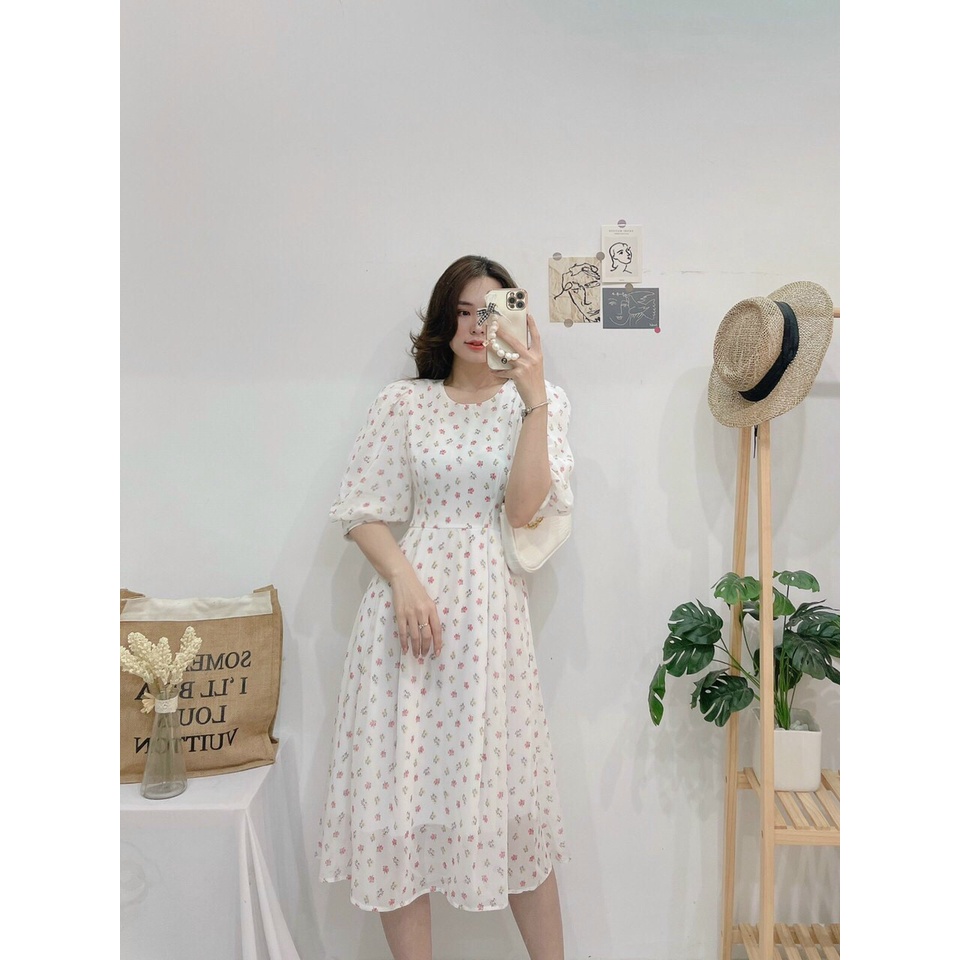 ĐẦM HOA VOAN TAY PHỒNG TO DÁNG DÀI -hình thật shop chụp