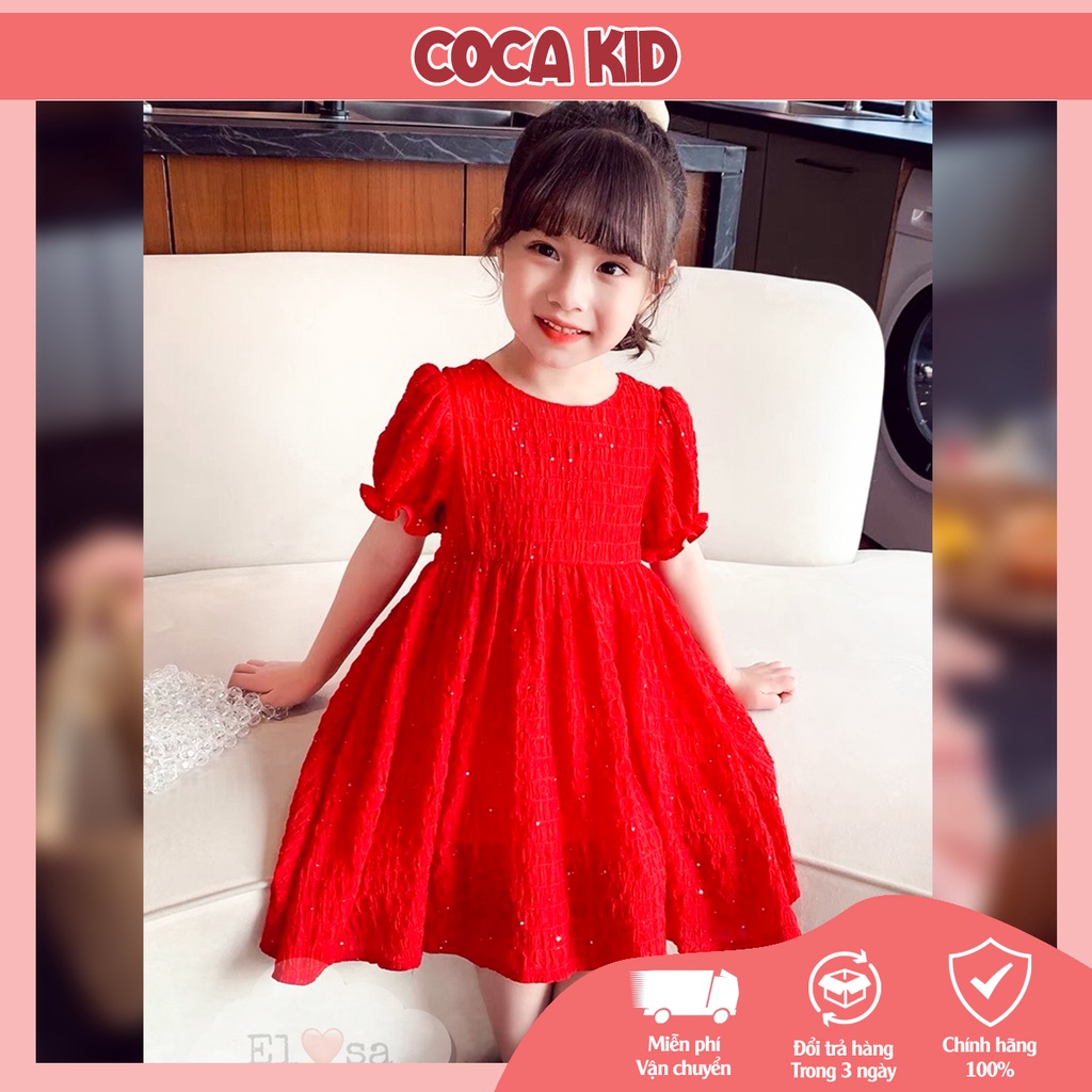 Váy bé gái COCA KID cao cấp - Váy đỏ tym lưng bé gái thiết kế hiện đại sang trọng nhìn cực đáng yêu