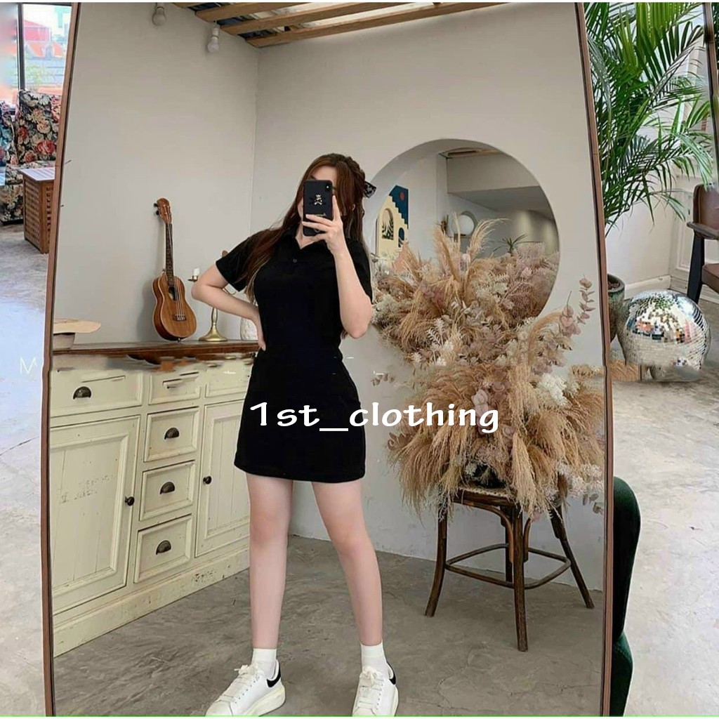 Đầm Polo Body Ngắn Tay Xinh Xắn Chất Cotton Năng Động Váy Polo Trơn Suông Cổ Sơ Mi