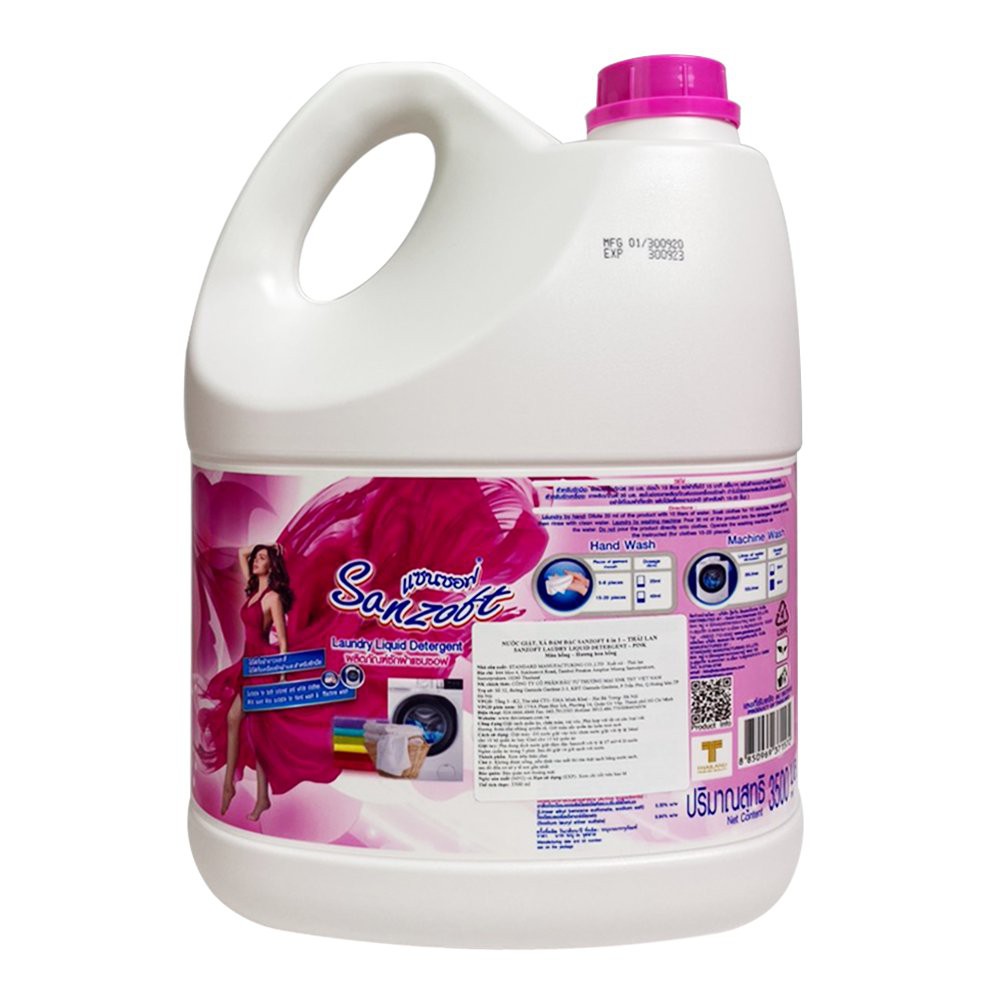 Nước giặt xả đậm đặc SANZOFT ngát hương hoa hồng đáng yêu Thái Lan 3500ml - can trắng hồng - Lovely pink