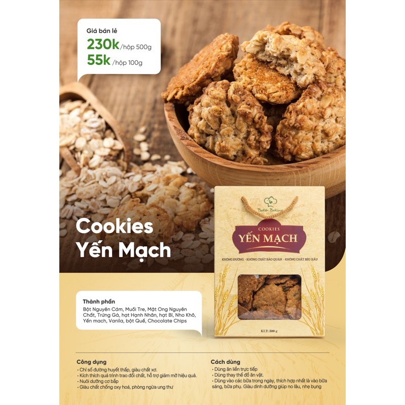 Bánh Cookies Yến mạch Chocolate Chip BakerBaking - Healthy, Eat clean ăn kiêng giảm cân 100g