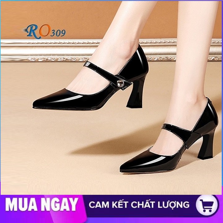 Giày sandal nữ cao gót 6cm hàng hiệu rosata hai màu đen đỏ ro309