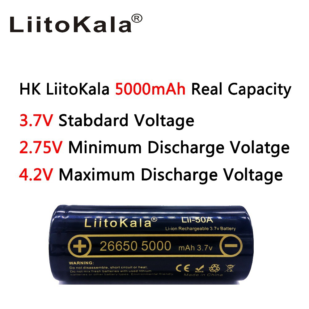 [P50] Pin sạc Liitokala Engineer Lii-50A 3.7 V 26650 5000 mah Dung Lượng Cao 26650-50A Li-Ion cho đèn pin