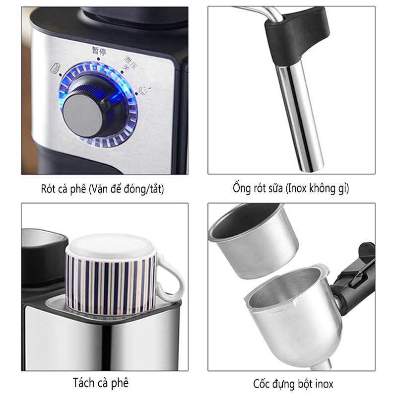 Máy pha cà phê màu bạc hiệu inox không gỉ máy pha coffee capucinno latte H102W*