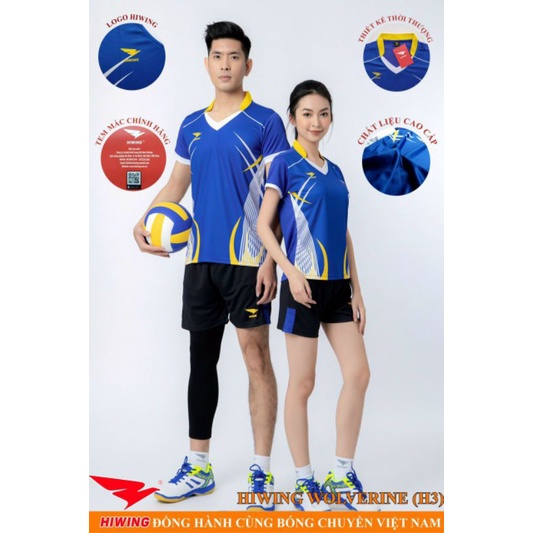 Bộ quần áo bóng chuyền nam nữ Hiwing màu xanh