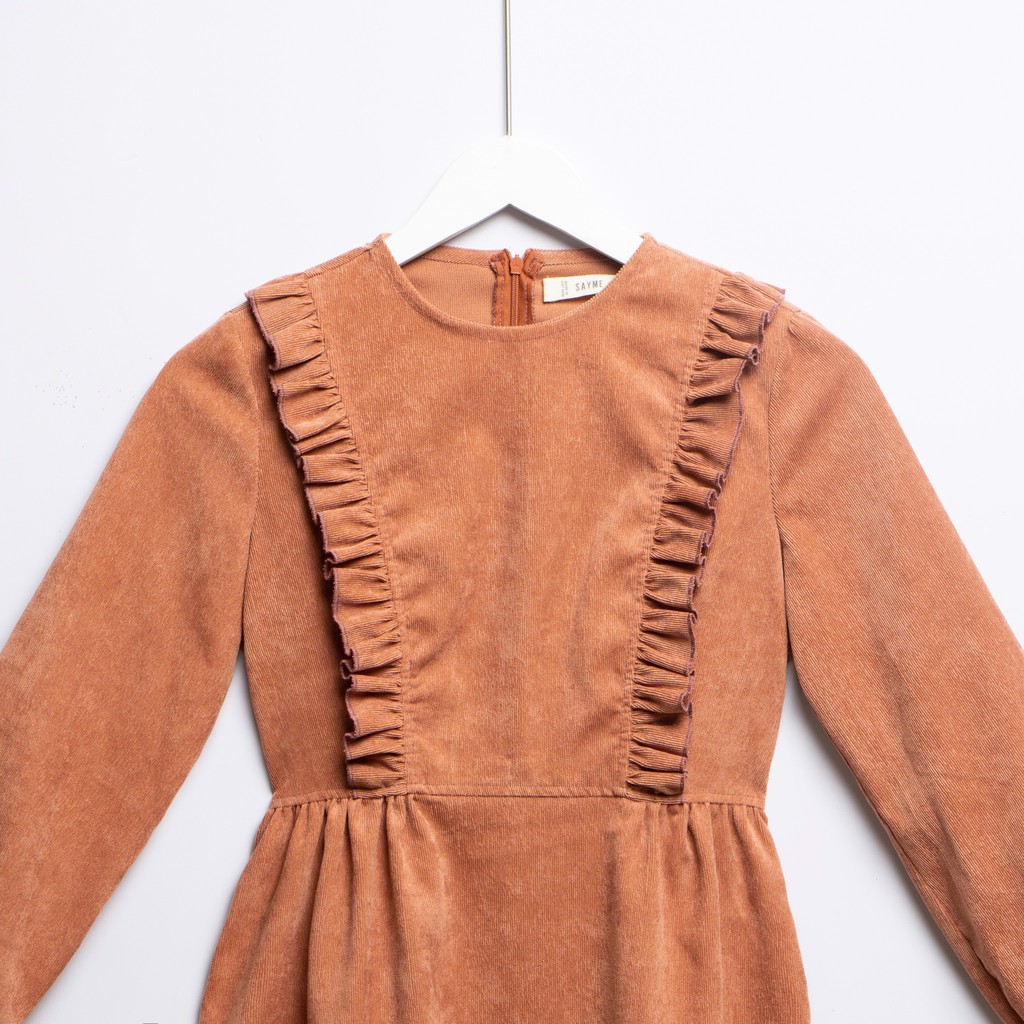 Váy bé gái SAYME đầm nhung tăm dáng xòe bèo nhún Feminist GCDR0023-24