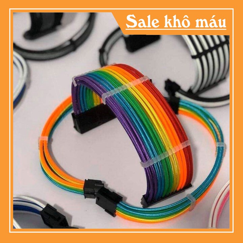 Dây nguồn nối dài mix màu bọc lưới 24Pin- 8 pin -6Pin - 4Pin cho VGA và CPU (mix màu theo yêu cầu) - Rainbow - cầu vồng