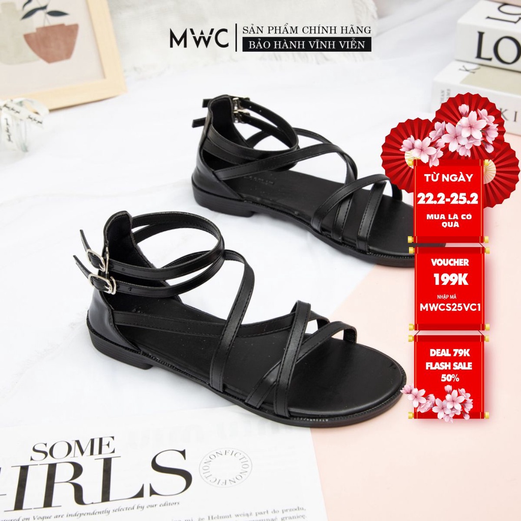 Giày Sandal Nữ thời trang MWC sandal nữ chiến binh quai mảnh dây chéo cá tính NUSD- 12012