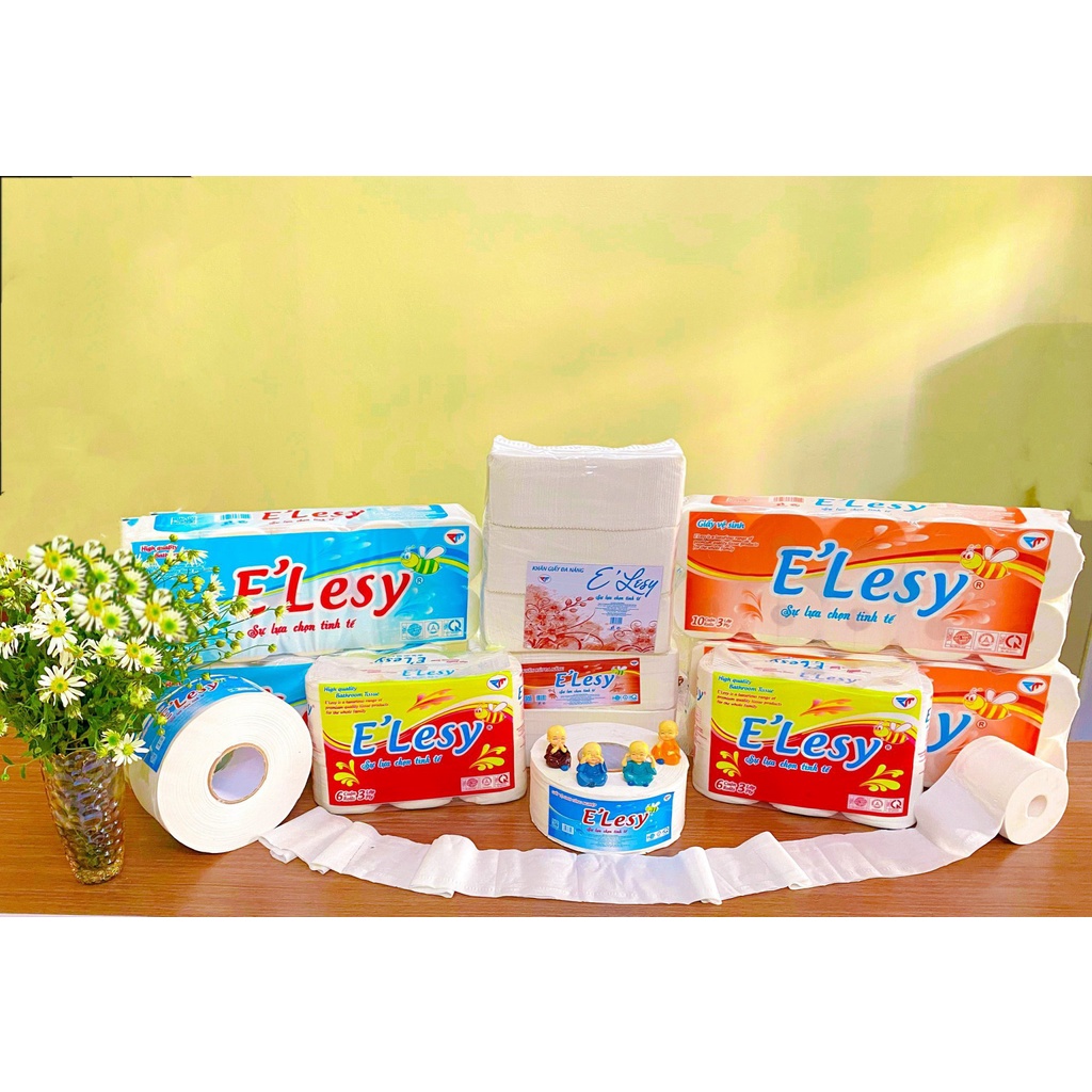 Giấy Vệ Sinh E'lesy Bịch 10 Cuộn Cao Cấp 3 Lớp, Mềm Mịn, Siêu Dai, Dày Dặn ( 1.5 kg )