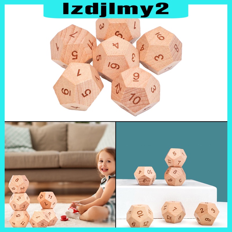 Romanful 5pcs Wooden D12 12-Sided Dice Board Game DND MTG Dice for Role Playing