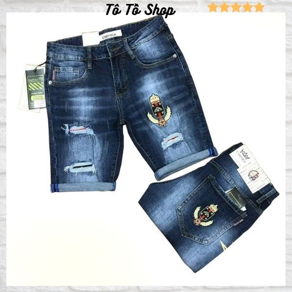 Quần sort nam co giãn ❤️FREESHIP❤️ Quần short jean nam cao cấp phối rách kết hợp thêu logo cá tính Tô Tồ Shop - HTB898