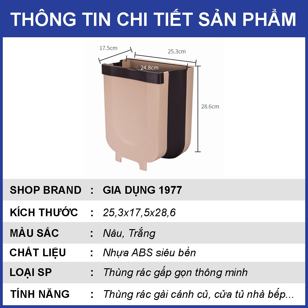 Thùng rác gấp gọn thông minh treo cửa tủ nhà bếp sang trọng tiện lợi size lớn