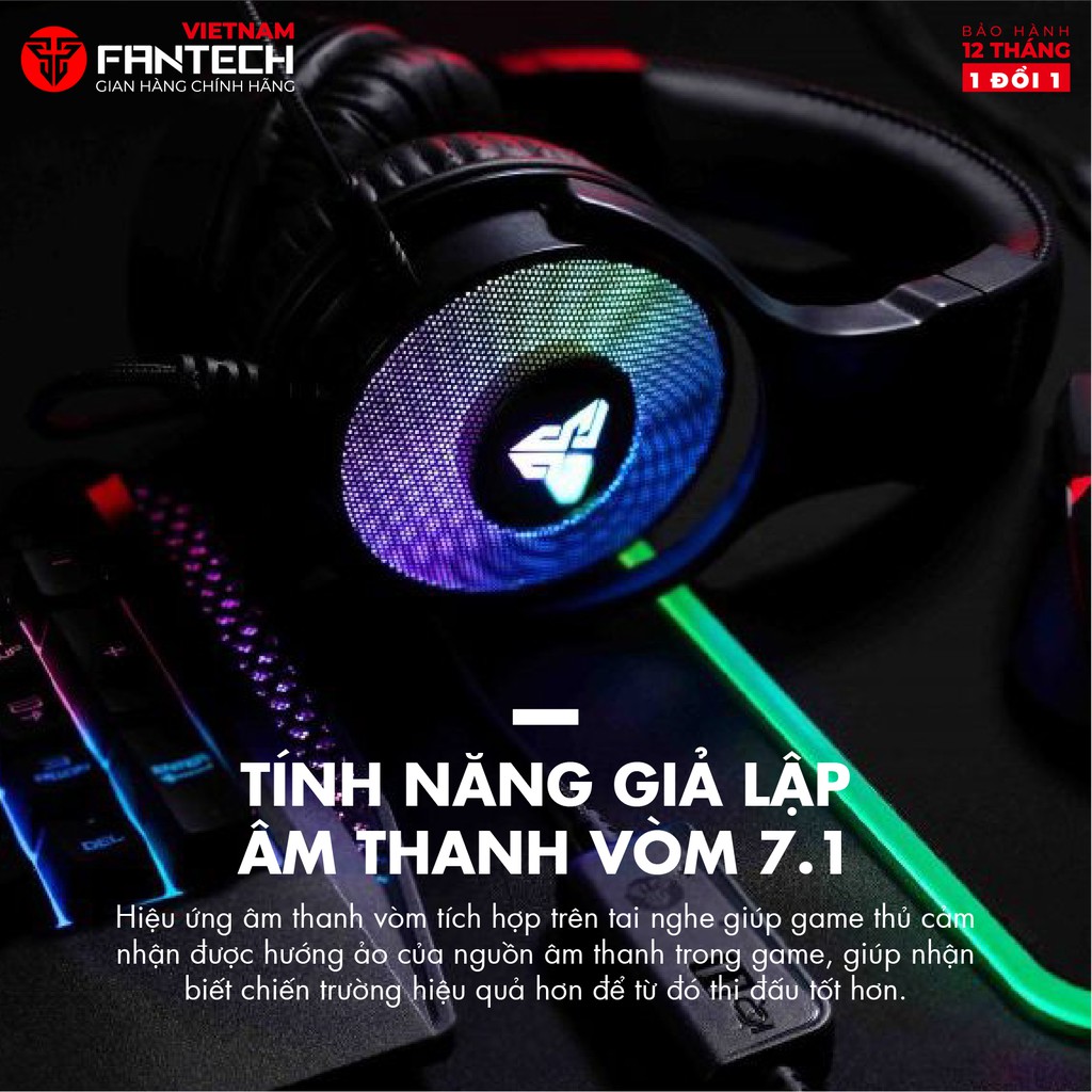 Tai Nghe Gaming Có Dây FANTECH HG22 7.1 Âm Thanh Vòm, LED RGB - Hãng Phân Phối Chính Thức