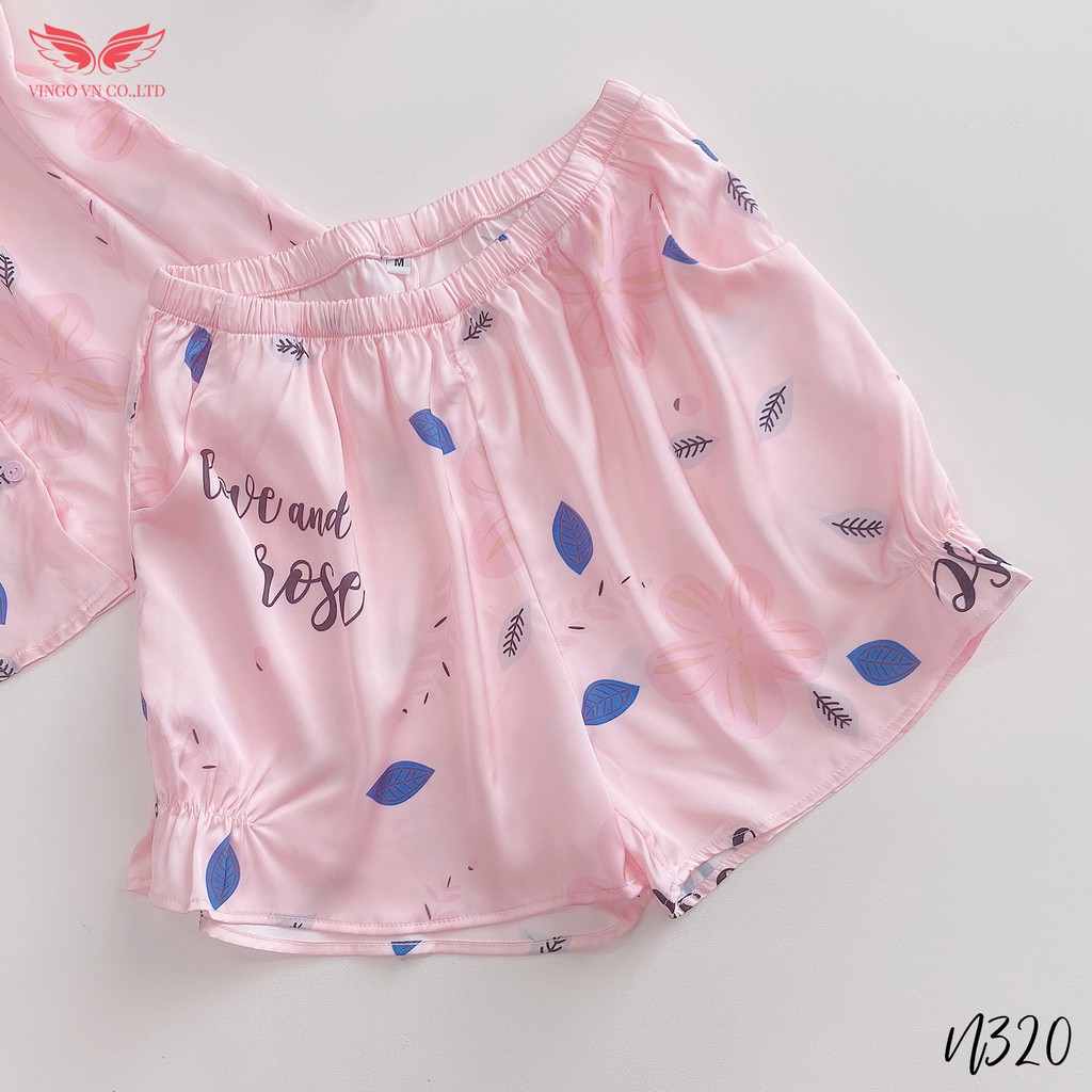 VINGO Bộ Đồ Ngủ Mặc Nhà Nữ Lụa Pháp Cao Cấp Áo Cổ Vuông Quần Cộc Bo Chun Màu Hồng N320 VNGO | BigBuy360 - bigbuy360.vn
