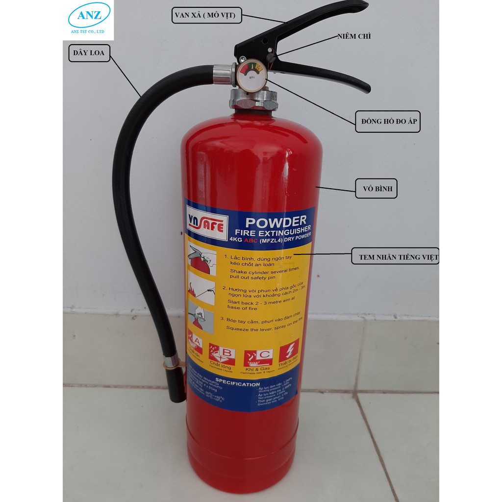 Bình chữa cháy ABC MFLZ4 4kg/ Fire extinguisher ABC MFLZ4 4kg