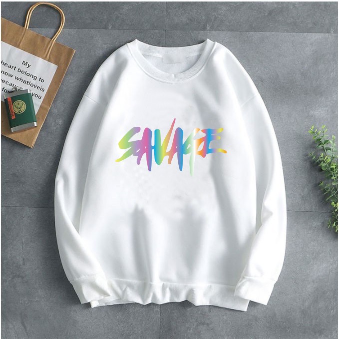 Áo Sweeter Nỉ Trơn Dài Tay In Chữ Savage Phản Quang 2021