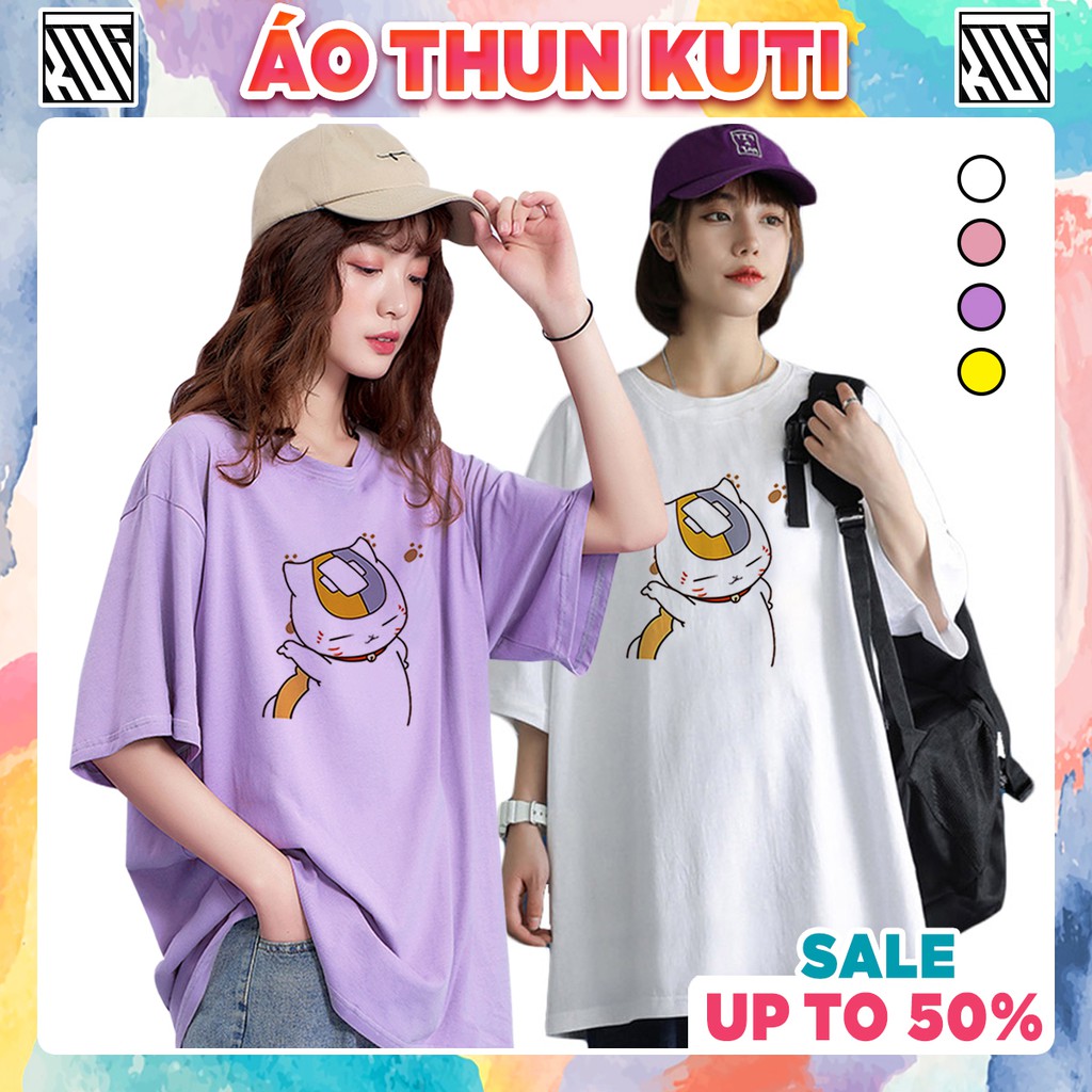 Áo Thun Tay Lỡ Mèo Dễ Thương Unisex Kuti Basic Tee Phông Trơn Nam Nữ Form Rộng Freesize Phong Cách Ulzzang Hàn Quốc