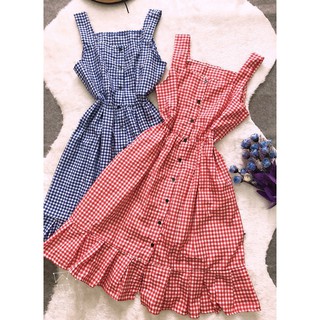 [ Hỗ trợ 10k đơn 20k ]  Đầm caro đuôi cá xếp ly - cherrystore1996
