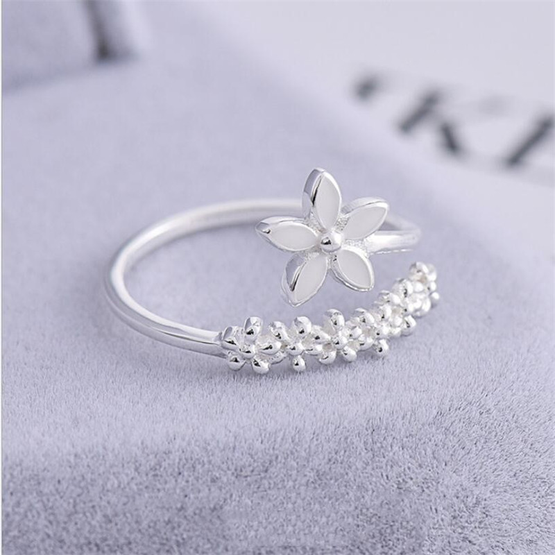 Nhẫn hở phối mặt hoa phong cách hàn quốc làm từ hợp kim thời trang cá tính đơn giản màu bạc