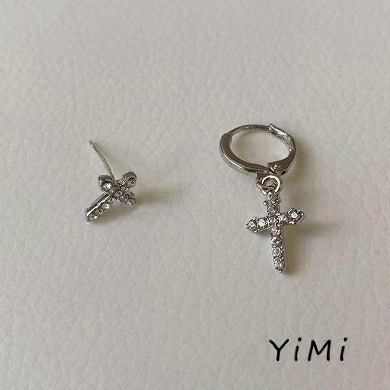 Bộ 2 Bông Tai Bạc 925 Hình Chữ Thập Đính Đá Thời Trang