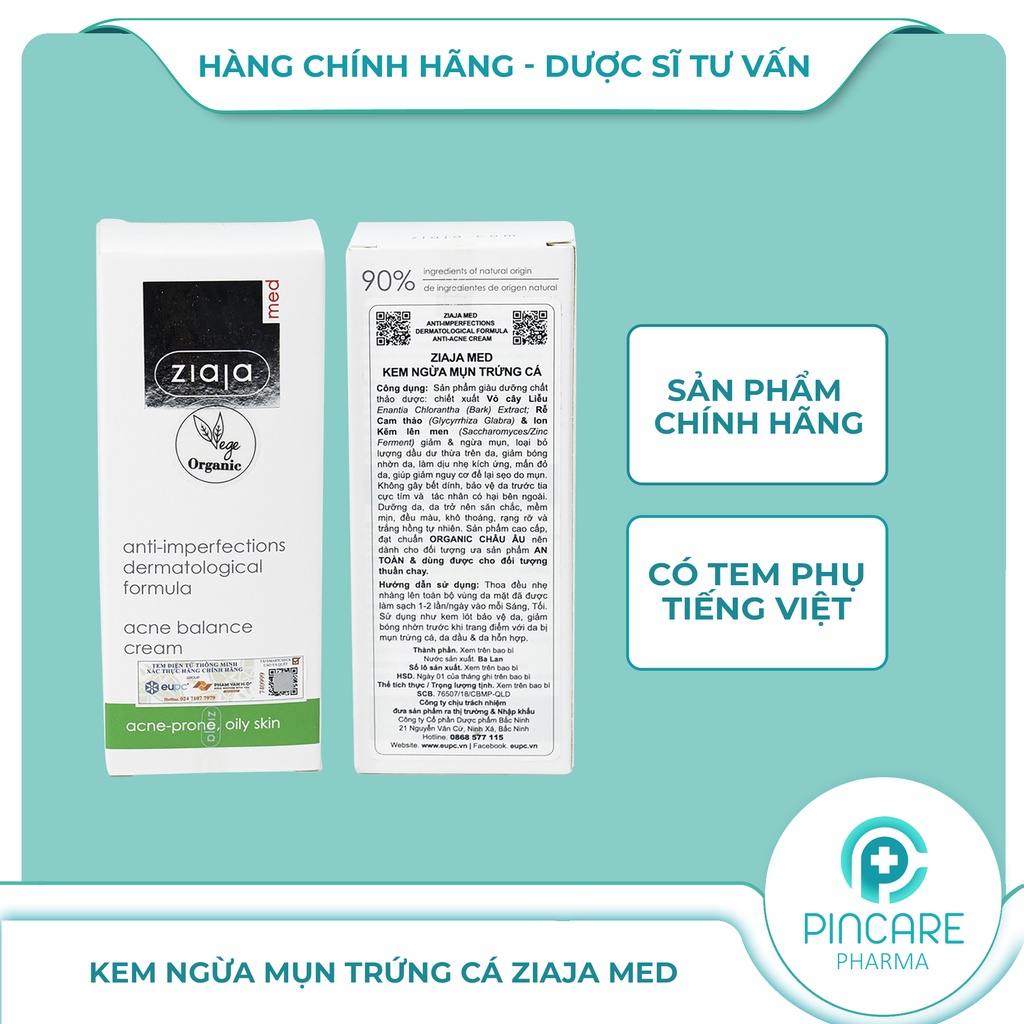 Kem ngừa mụn trứng cá Ziaja Med 50ml - Hàng chính hãng - Nhà thuốc PinCare