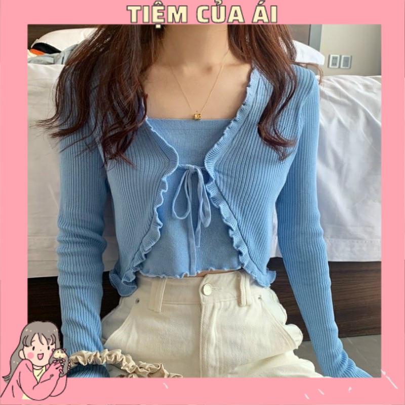 🌱 Áo cardigan khoác cột dây croptop - Set áo 2 dây và khoác 🌱
