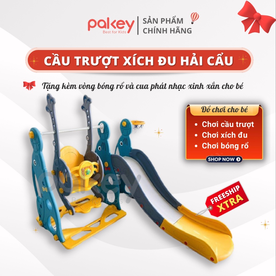 (Sập giá) Cầu trượt xích đu Hải Cẩu TẶNG KÈM BÓNG RỔ + CUA NHẠC, cầu trượt cho bé sẵn 3 màu