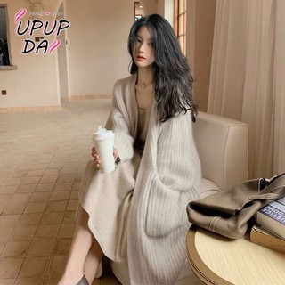 Áo Khoác Cardigan Dệt Kim Dày Dặn Dáng Dài Thời Trang Thu Đông
