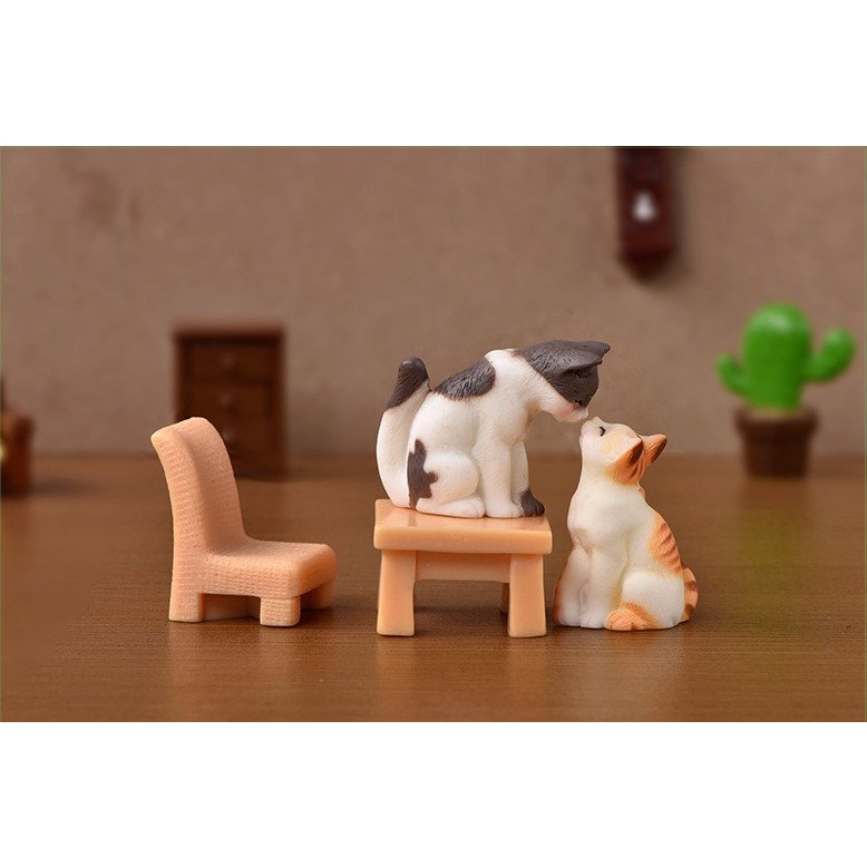 Phụ kiện trang trí tiểu cảnh terrarium mô hình mèo lười học, mèo ngủ gật cute décor bàn học, chậu cây, sen đá